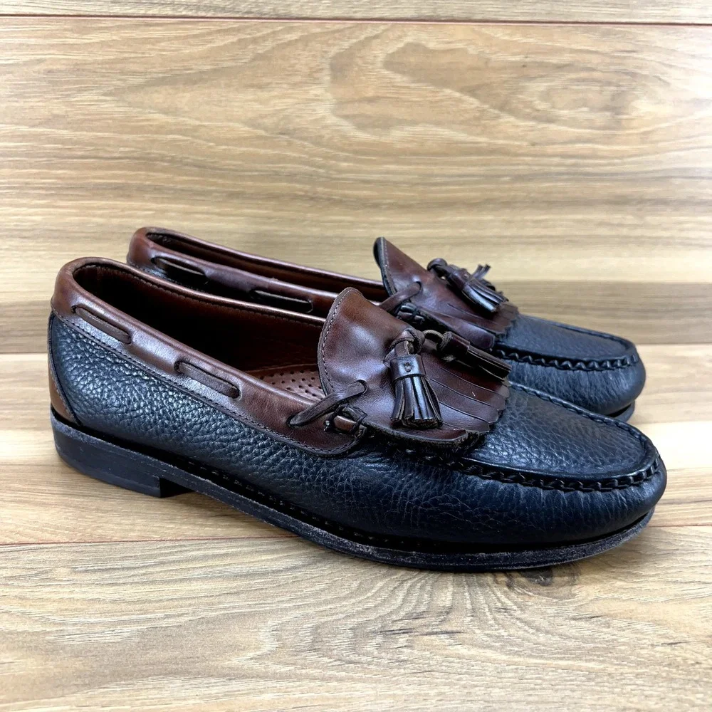Allen Edmonds Mens 9.5 D Nashua Black Brown Kiltie Tassel Dress Loafers